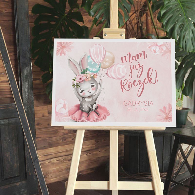 Plakat na roczek ballerina króliczek